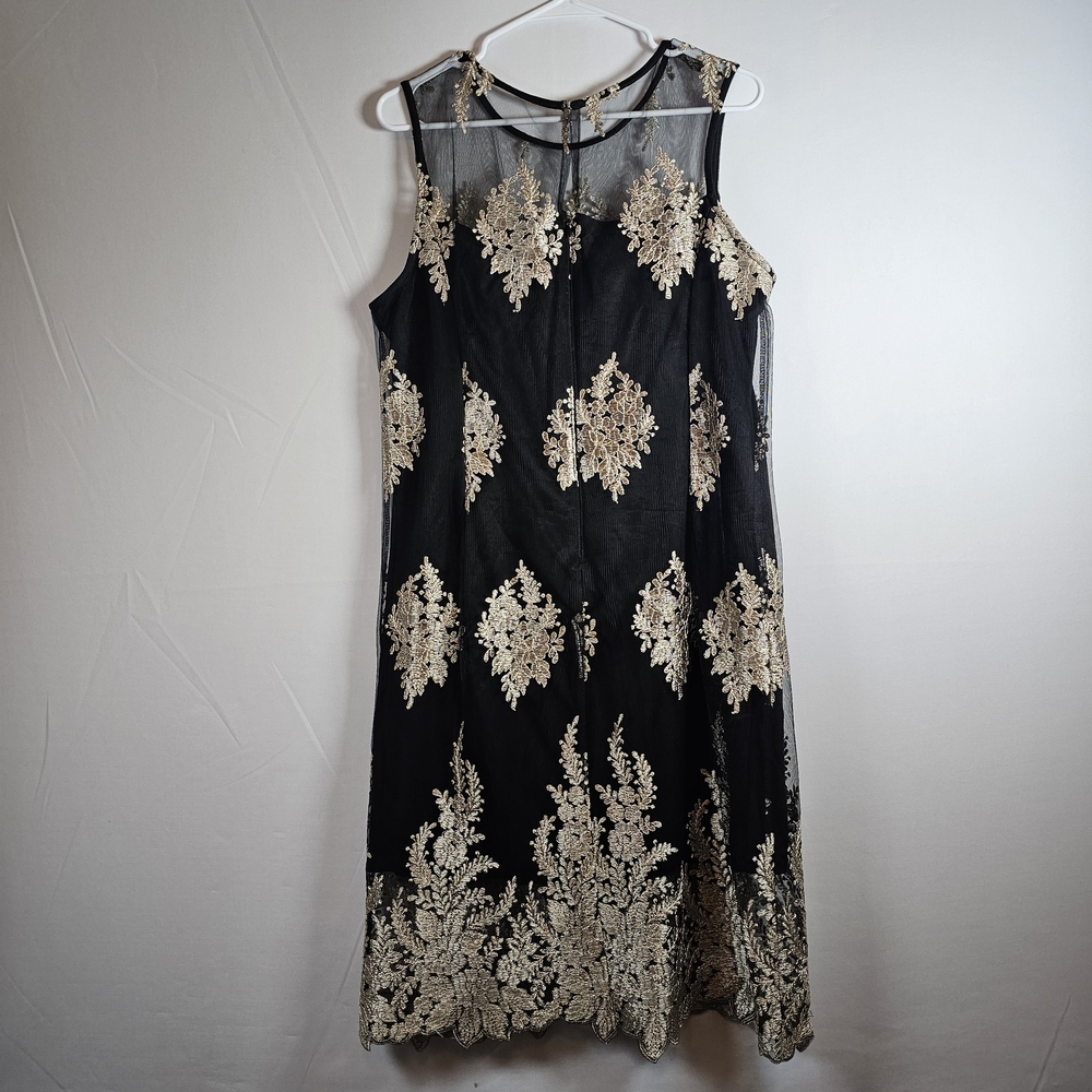Studio One Elegant Black and Gold Dress Size 16 Midi - Picture 3 of 7